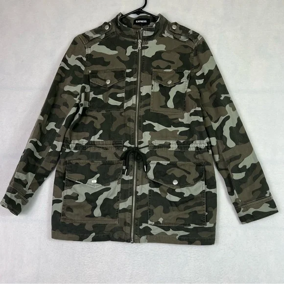 Express Camo Print Military Utility Zip Up drawstring Waist Jacket - Size S/P - Picture 3 of 10